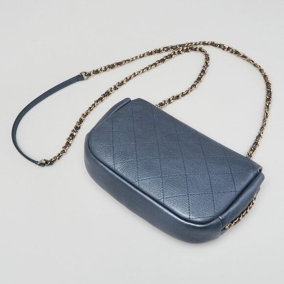 Chanel Metallic Blue Goatskin Leather Stitched Casual Trip Bag - Picture 3 of 10